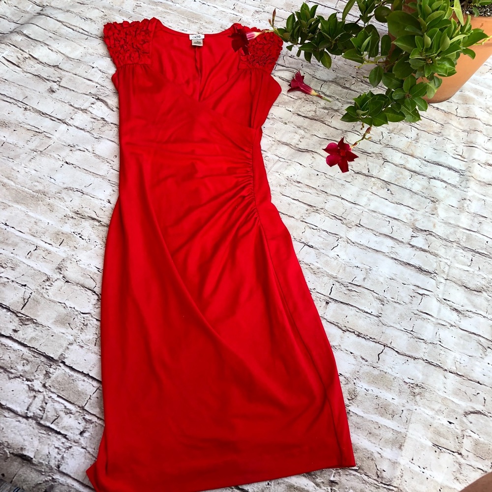 Cache Faux Wrap Ruffle Shoulders Gathered On Side - image 1